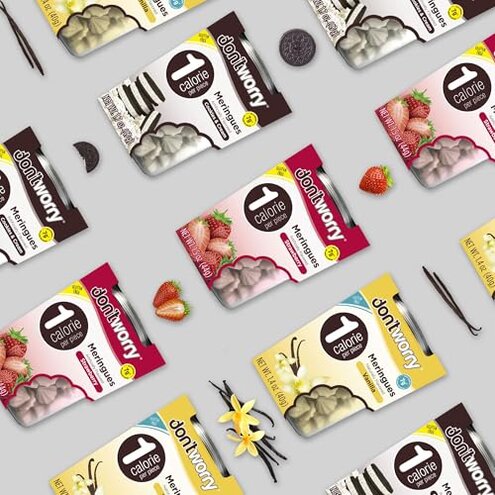 Don't Worry Low Calorie Meringue Cookies - 4 Pack - Cookies & Cream, Just 1 Calorie per Piece | Low Sugar Candy, Gluten Free, Protein Snacks | Keto Friendly and Healthy Snacks for Adults