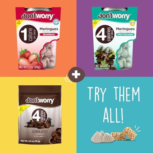 Don't Worry Low Sugar Cookies &ndash; Low Calorie Snacks | Keto Friendly Low Sugar Snacks | Chocolate Filled Healthy Meringue Cookies | Meringues Low Carb Dessert for Adults | 4 Pack