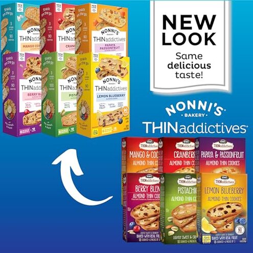 THINaddictives Variety 6 Pack - 6 Flavors w/ 18 Cookies Per Box - Sweet & Crunchy Almond Cookie Thins - Biscotti Italian Cookies - Biscotti Individually Wrapped Cookies - Kosher Coffee Cookie - 4.4 oz