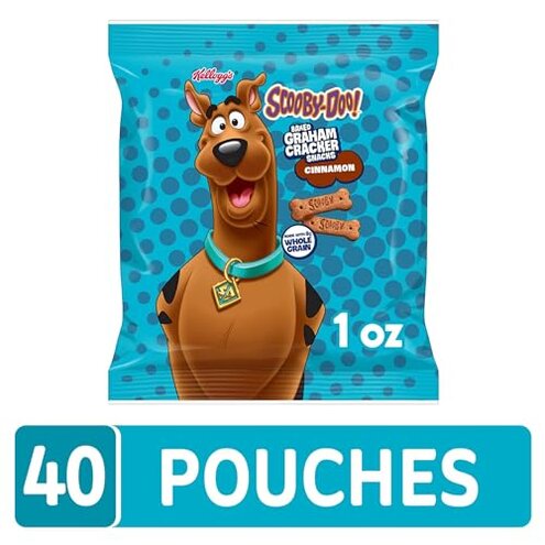 Kellogg's Scooby-Doo! Graham Cracker Snacks, Cinnamon, Made with Whole Grain, (1 Oz Bag), 40 Bags