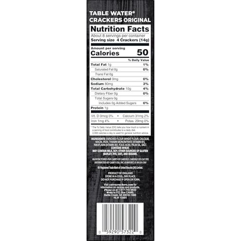Carr's Table Water Crackers, Baked Snack Crackers, Party Snacks, Original, 4.25oz Box (1 Box)