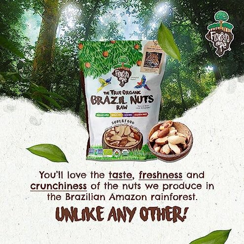 Snack The True Organic Brazil Nuts Medium Size 32 oz-2lbs &ndash; Raw and Unsalted &ndash; Kosher &ndash; Healthy-Rich in Vegetable Protein &ndash; Harvested in Amazon Rainforest &ndash; Fresh, Vegan and Gluten Free &ndash; Forest Up