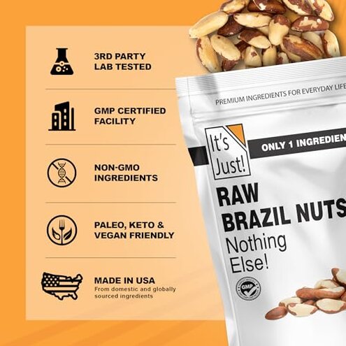 It's Just - Raw Brazil Nuts, 2lb, Unsalted, Non-GMO, Keto Friendly, Vegan, No PPO, Large, Premium, Freshly Packaged in USA (32 Ounce)
