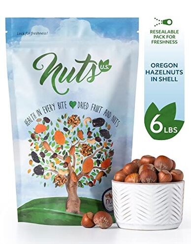 NUTS U.S. - Oregon Hazelnuts In shell | Whole, Raw and Unsalted | No Added Flavor and NON-GMO | Fresh Buttery Taste and Easy to Crack | Natural Unshelled Hazelnuts Packed in Resealable Bags!!! (6 LBS)