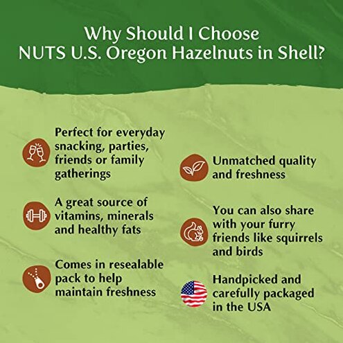 NUTS U.S. - Oregon Hazelnuts In shell | Whole, Raw and Unsalted | No Added Flavor and NON-GMO | Fresh Buttery Taste and Easy to Crack | Natural Unshelled Hazelnuts Packed in Resealable Bags!!! (6 LBS)