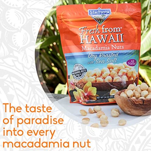 Macadamia Nuts | MacFarms Dry Roasted Macadamia Nuts 24 OZ (1 Pack) - Premium Roasted Nuts with Sea Salt Fresh From Hawaii, Sea Salt Flavored Healthy Snack