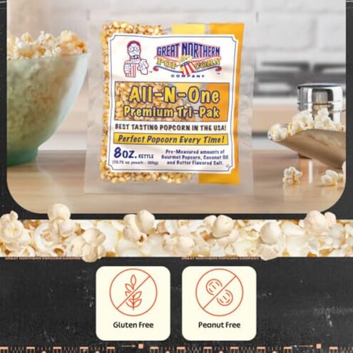 8oz Popcorn Machine Popcorn Packets - All-in-One Movie Theater Style Popcorn Kernels, Salt, and Oil Packs by Great Northern Popcorn (24 Case)