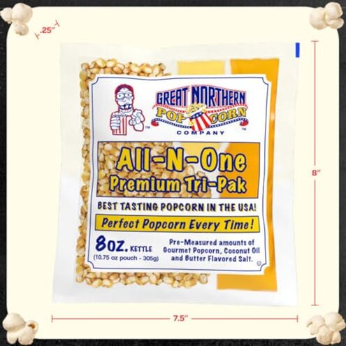 8oz Popcorn Machine Popcorn Packets - All-in-One Movie Theater Style Popcorn Kernels, Salt, and Oil Packs by Great Northern Popcorn (24 Case)