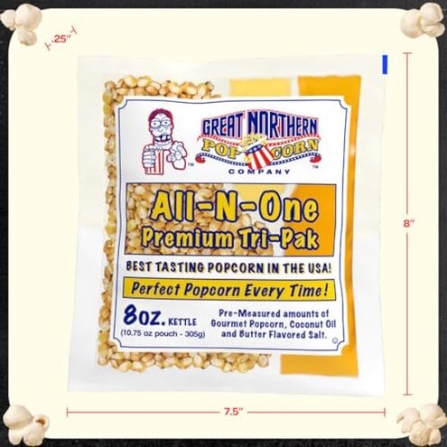 Movie Theater Style 40-Count Popcorn Packs - Pre-Measured 8-Ounce All-in-One Kernel, Salt, Oil Packets for Popping Machines by Great Northern Popcorn