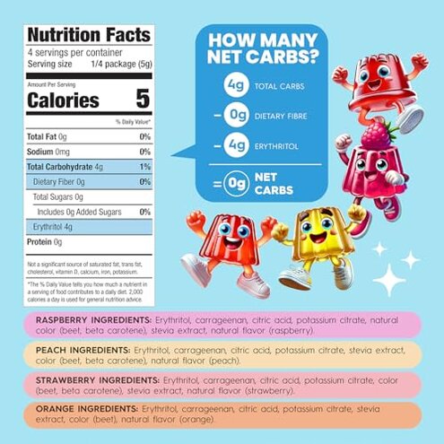 Simply Desserts Sugar-Free Jel Variety 12-Pack (Raspberry, Peach, Orange, Strawberry) &mdash; Vegan Dessert, Keto Snacks, Diabetic Friendly & Kosher, 1.7 Oz Ea