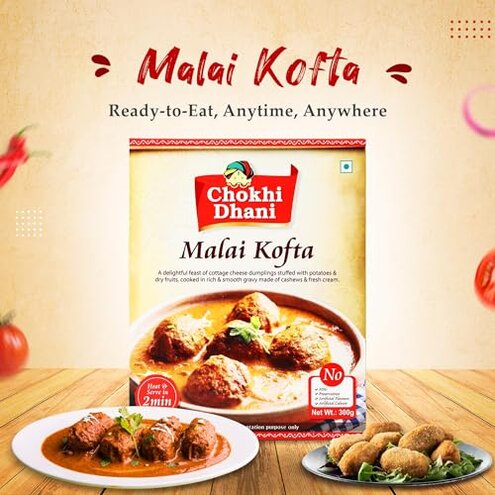 Chokhi Dhani Malai Kofta | Just Heat & Eat | Microwaveable | Instant Premix | Ready to Eat Meal in 2 Minutes (Pack of 3, 300g Each)