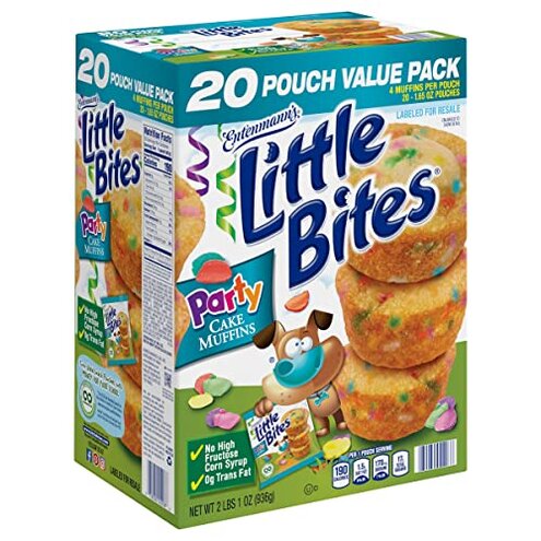 (4 pack) Little Bites Assorted Muffins, 80 individual packs, (20 ct each), Mini Muffins, 138 lbs Case &ndash; (20) Chocolate Chip, (20) Fudge, (20) Blueberry, (20) Party Cake