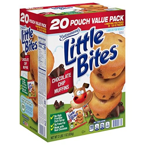 (4 pack) Little Bites Assorted Muffins, 80 individual packs, (20 ct each), Mini Muffins, 138 lbs Case &ndash; (20) Chocolate Chip, (20) Fudge, (20) Blueberry, (20) Party Cake