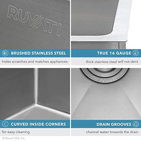 Ruvati RVH7250 Gravena 28" Undermount Single Basin 16 Gauge Stainless Steel Kitchen Sink with Basin Rack and Basket Strainer - Stainless Steel