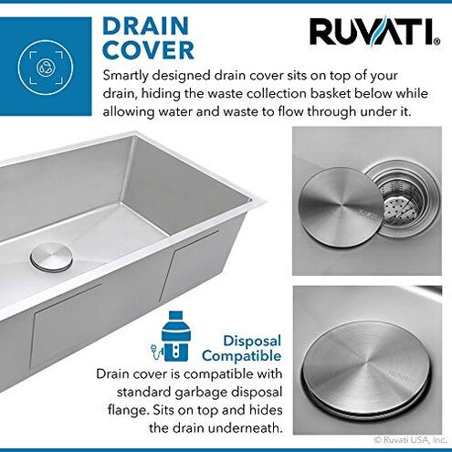 Ruvati RVH7250 Gravena 28" Undermount Single Basin 16 Gauge Stainless Steel Kitchen Sink with Basin Rack and Basket Strainer - Stainless Steel
