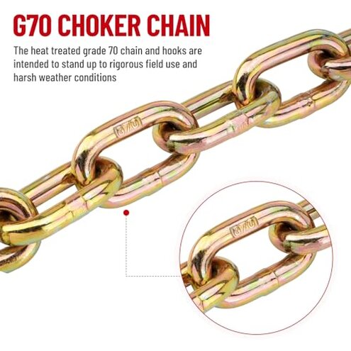 SPARKWHIZ Winch Choker Chain 5/16" x 7ft with Choker Hook w/Steel Probe Stake 14" for Removal of Logs, Load Limit 2 Ton