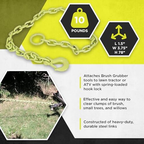 Brush Grubber BG-12 Tugger 6 Foot Steel Link Extreme Chain with Anti Backlash Design, for Attaching Tools to ATV/Lawn Tractor