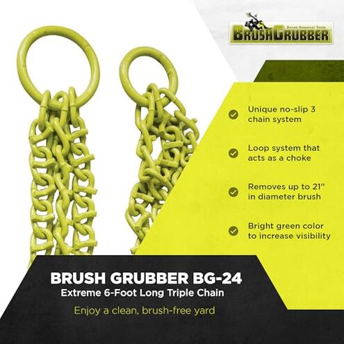 Brush Grubber Extreme 6 Foot Long Triple Chain ATV, UTV, and Tractor Shrub and Clump Grubber for Removing Scrubs, Brush, and Small Trees, Green
