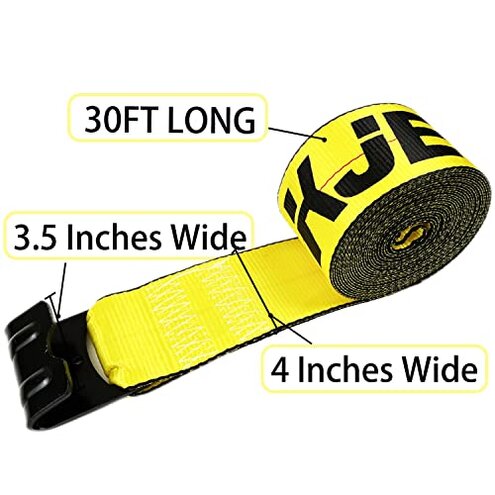 KJE 10 Pack Winch Straps 4" x 30' Yellow Heavy Duty Tie Down w/Flat Hooks Flatbed Trailer Strap WLL# 5,500 lbs | 4 Inch Cargo Control for Flatbed Truck