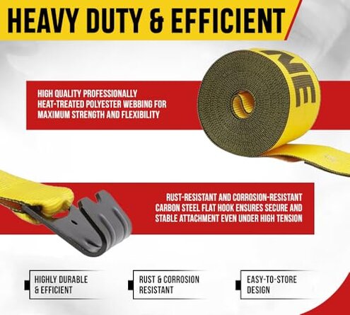 Mytee Products Kinedyne Winch Straps 4" x 30' Gold Heavy Duty Tie Down w/Flat Hooks WLL# 5400 lbs | 4 Inch Cargo Control for Flatbed Truck Utility Trailer (10 Pack)