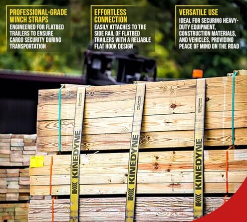 Mytee Products Kinedyne Winch Straps 4" x 30' Gold Heavy Duty Tie Down w/Flat Hooks WLL# 5400 lbs | 4 Inch Cargo Control for Flatbed Truck Utility Trailer (10 Pack)