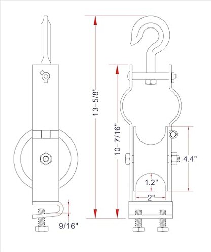 Heavy-Duty Cable Pulley for the Installation Power, Ethernet, and Fiber Optic Cables, All-Metal Construction, Carbon Steel Frame, 4.4" Aluminum Alloy Wheel, Suspension/Base Mounting