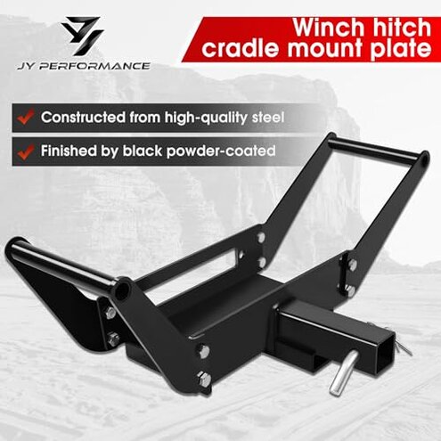 JY PERFORMANCE Cradle Winch Mount Mounting Plate 8000-13000 Lbs Capacity Winch Mounting Hitch Receiver Recovery Winches Foldable 10 x 4-1/2