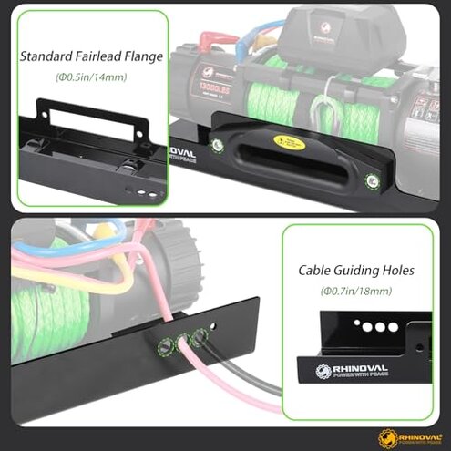 RHINOVAL Universal Winch Mounting Plate, 10" x 4.5" Raised Bolt Pattern, 15,000 lbs, Heavy Duty Steel with Fairlead Flange & Hardware for Truck, SUV, Trailer
