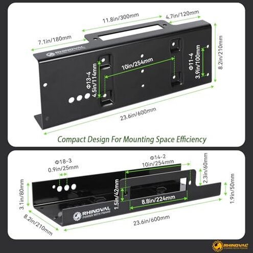 RHINOVAL Universal Winch Mounting Plate, 10" x 4.5" Raised Bolt Pattern, 15,000 lbs, Heavy Duty Steel with Fairlead Flange & Hardware for Truck, SUV, Trailer