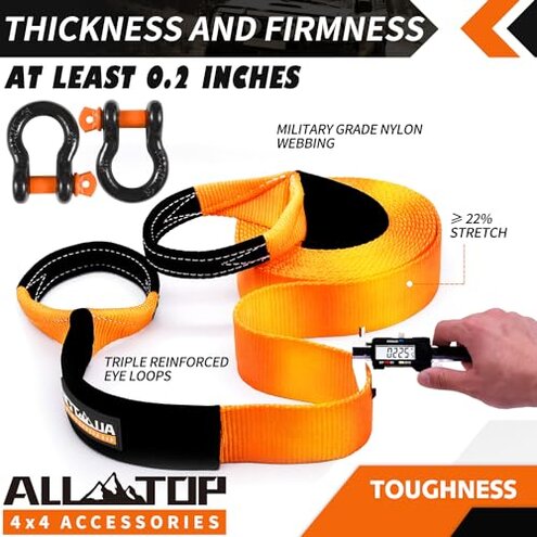 ALL-TOP Heavy Duty Tow Strap Recovery Kit: 3 inch x 20ft (35,000lbs) 100% Nylon and 22% Elongation Snatch Strap + 3/4 Heavy Duty D Ring Shackles (2pcs) + Storage Bag