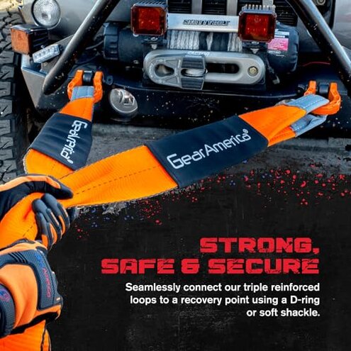 GearAmerica Off Road Recovery Kit, 25 Ton, Includes Tow Strap, Tree Saver, Mega Snatch Block Pulley, D-Ring Shackles, Winch Line Dampener Bag, Gloves - Off Road Recovery Gear, 4x4, Black