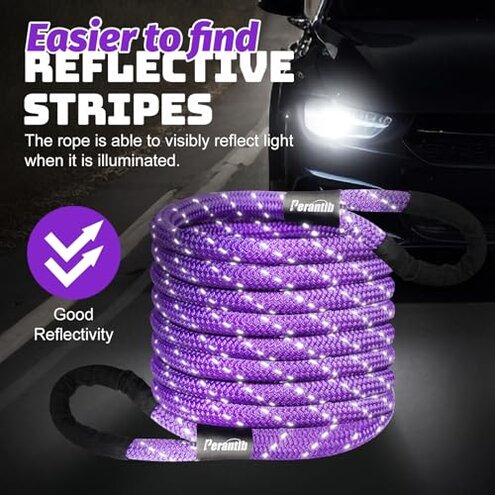 Kinetic Energy Recovery Rope 1" x 30ft,with Soft Shackle and Glove,Linetic Light Reflecting Tow Rope for 4WD Pick Up Truck, SUV, ATV, UTV