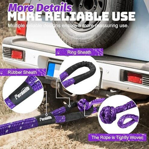 Kinetic Energy Recovery Rope 1" x 30ft,with Soft Shackle and Glove,Linetic Light Reflecting Tow Rope for 4WD Pick Up Truck, SUV, ATV, UTV