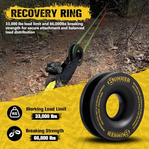 BUNKER INDUST Recovery Kit, 1"&times;30ft Kinetic Recovery Rope + 2 Soft Shackles + Recovery Ring+ Shackle Hitch Receiver + Winch Dampener+ Gloves+ Carry Bag, Off Road 4x4 Recovery Gear Winch Accessories