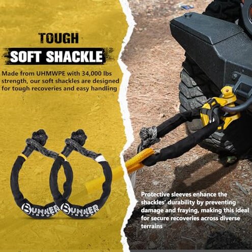 BUNKER INDUST Recovery Kit, 1"&times;30ft Kinetic Recovery Rope + 2 Soft Shackles + Recovery Ring+ Shackle Hitch Receiver + Winch Dampener+ Gloves+ Carry Bag, Off Road 4x4 Recovery Gear Winch Accessories