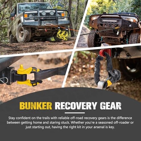 BUNKER INDUST Recovery Kit, 1"&times;30ft Kinetic Recovery Rope + 2 Soft Shackles + Recovery Ring+ Shackle Hitch Receiver + Winch Dampener+ Gloves+ Carry Bag, Off Road 4x4 Recovery Gear Winch Accessories