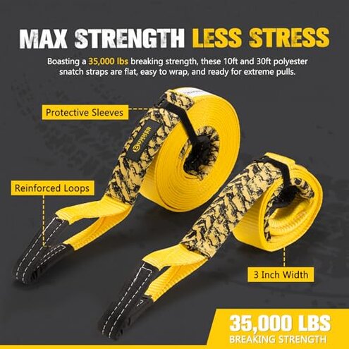 BUNKER INDUST Off Road Recovery Kit, Includes 30ft+10ft Tow Strap, Snatch Block, D-Ring Shackles, Shackle Receiver, Gloves, Winch Dampener Bag, 4x4 Recovery Gear for for Trucks, SUVs, ATVs