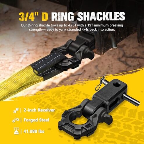 BUNKER INDUST Off Road Recovery Kit, Includes 30ft+10ft Tow Strap, Snatch Block, D-Ring Shackles, Shackle Receiver, Gloves, Winch Dampener Bag, 4x4 Recovery Gear for for Trucks, SUVs, ATVs