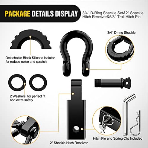 Nilight Shackle Hitch Receiver 2Inch 45000 LBs Breaking Strength 3/4" D Ring w/Trailer Pin Heavy Duty Solid Recovery Towing Kit for Trucks Jeeps Off-Road