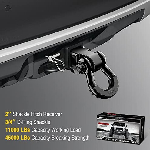 Nilight Shackle Hitch Receiver 2Inch 45000 LBs Breaking Strength 3/4" D Ring w/Trailer Pin Heavy Duty Solid Recovery Towing Kit for Trucks Jeeps Off-Road