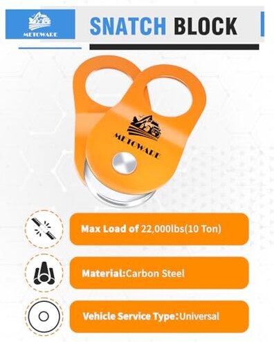 METOWARE Offroad Recovery Kit - 10 Ton Heavy Duty Winch Snatch Block Pulley, 3" x8' Tree Saver Strap and 2pk 3/4" D Ring Shackles
