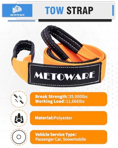 METOWARE Offroad Recovery Kit - 10 Ton Heavy Duty Winch Snatch Block Pulley, 3" x8' Tree Saver Strap and 2pk 3/4" D Ring Shackles