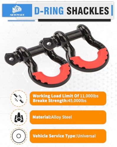 METOWARE Offroad Recovery Kit - 10 Ton Heavy Duty Winch Snatch Block Pulley, 3" x8' Tree Saver Strap and 2pk 3/4" D Ring Shackles