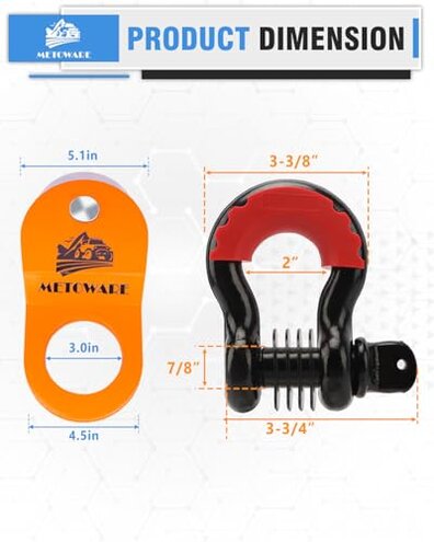 METOWARE Offroad Recovery Kit - 10 Ton Heavy Duty Winch Snatch Block Pulley, 3" x8' Tree Saver Strap and 2pk 3/4" D Ring Shackles