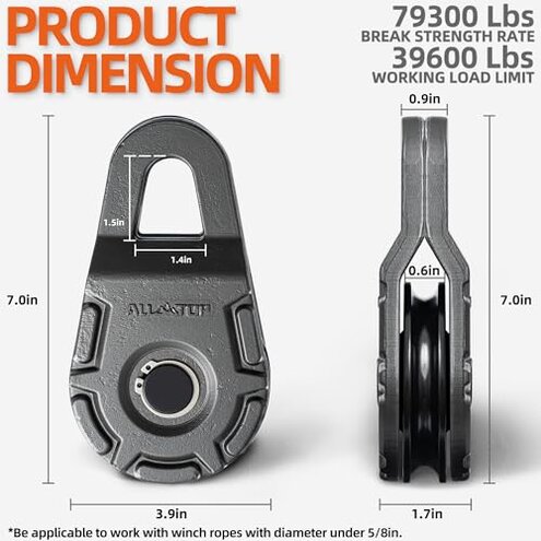 ALL-TOP Forged Snatch Block (18 Ton Work Load) Extreme Recovery Winch Pulley System for Synthetic Rope or Steel Cable, Forged E-Coated