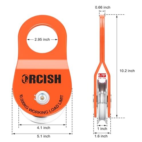 ORCISH 10 Ton Snatch Block, 22,000 LBS Capacity Block and Tackle Pulley System, Work with 0-3/4” Rope, Winch Hook Accessories, Heavy Duty Offroad Recovery Accessory for Truck, Tractor, ATV & UTV