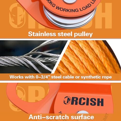 ORCISH 10 Ton Snatch Block, 22,000 LBS Capacity Block and Tackle Pulley System, Work with 0-3/4” Rope, Winch Hook Accessories, Heavy Duty Offroad Recovery Accessory for Truck, Tractor, ATV & UTV