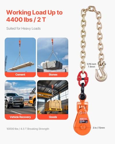 FITHOIST 2 Ton Snatch Block with G80 Chain | 3'' Sheave for 3/8" Inch Wire Rope | Pulley Block with Shackle for Heavy Duty Towing and Recovery Equipment | Tow Truck Rollback Wrecker Car Hauler Winch