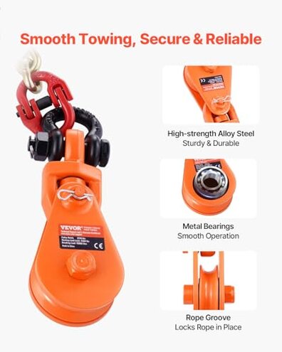 FITHOIST 2 Ton Snatch Block with G80 Chain | 3'' Sheave for 3/8" Inch Wire Rope | Pulley Block with Shackle for Heavy Duty Towing and Recovery Equipment | Tow Truck Rollback Wrecker Car Hauler Winch