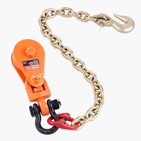 FITHOIST 2 Ton Snatch Block with G80 Chain | 3'' Sheave for 3/8" Inch Wire Rope | Pulley Block with Shackle for Heavy Duty Towing and Recovery Equipment | Tow Truck Rollback Wrecker Car Hauler Winch